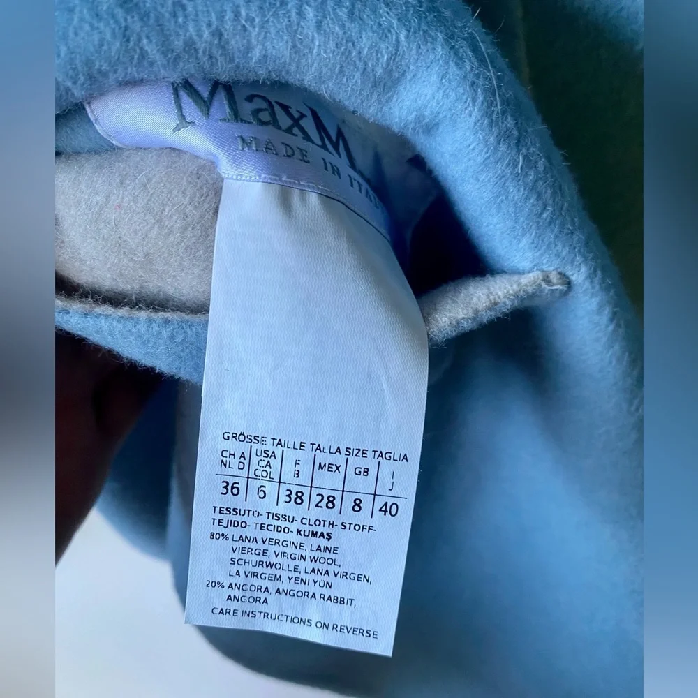 Max Mara Reversible Wool & Angora Short Wrap Coat, Blue & Gray, size It 42, US 6 - Picture 13 of 15